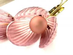 Contemporary Italian 2 Branch Pink Murano Glass Tulip Flower Gold Brass Sconces - 4135736