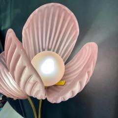 Contemporary Italian 2 Branch Pink Murano Glass Tulip Flower Gold Brass Sconces - 4135738