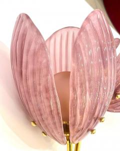 Contemporary Italian 2 Branch Pink Murano Glass Tulip Flower Gold Brass Sconces - 4135741