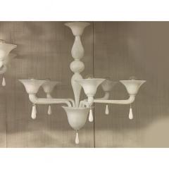 Contemporary Italian 6 Arms White Murano Glass Chandelier - 4445928