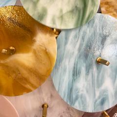 Contemporary Italian Amber White Aqua Blue Green Murano Glass Sputnik Flushmount - 3330940