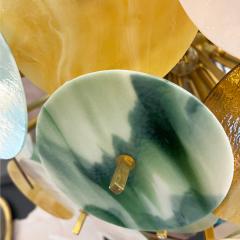 Contemporary Italian Amber White Aqua Blue Green Murano Glass Sputnik Flushmount - 3330941
