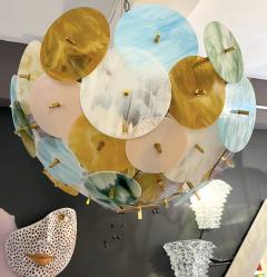Contemporary Italian Amber White Aqua Blue Green Murano Glass Sputnik Flushmount - 3330942