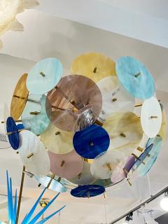 Contemporary Italian Amber White Aqua Vivid Blue Murano Glass Sputnik Flushmount - 4238136