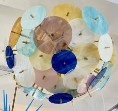 Contemporary Italian Amber White Aqua Vivid Blue Murano Glass Sputnik Flushmount - 4238141