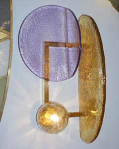 Contemporary Italian Amethyst Amber Murano Glass Post Modern Gold Brass Sconce - 2808964