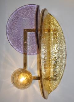 Contemporary Italian Amethyst Amber Murano Glass Post Modern Gold Brass Sconce - 2808971