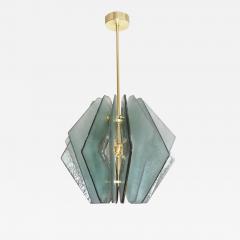 Contemporary Italian Aqua Blue Green Textured Murano Glass Pendant Chandelier - 2049334