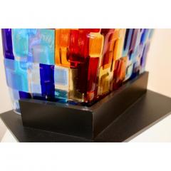 Contemporary Italian Aqua Blue Red Yellow Murano Glass Mosaic Sculpture Lamp - 369971