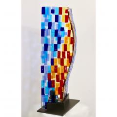 Contemporary Italian Aqua Blue Red Yellow Murano Glass Mosaic Sculpture Lamp - 369974