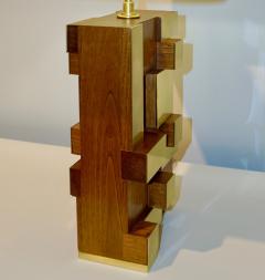 Contemporary Italian Architectural Pair of Stepped Wood and Brass Urban Lamps - 4310458