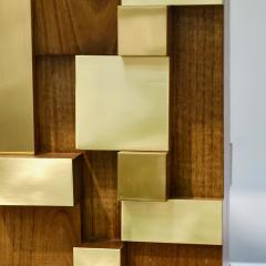 Contemporary Italian Architectural Pair of Stepped Wood and Brass Urban Lamps - 4310459