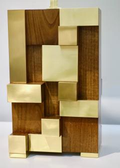 Contemporary Italian Architectural Pair of Stepped Wood and Brass Urban Lamps - 4310460