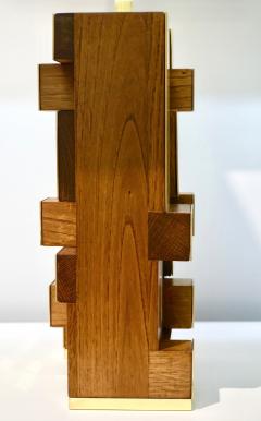 Contemporary Italian Architectural Pair of Stepped Wood and Brass Urban Lamps - 4310461