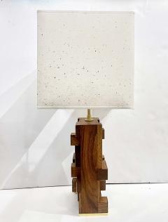 Contemporary Italian Architectural Pair of Stepped Wood and Brass Urban Lamps - 4310463