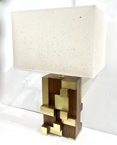 Contemporary Italian Architectural Pair of Stepped Wood and Brass Urban Lamps - 4310464