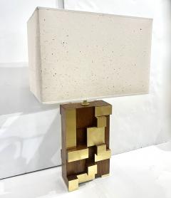 Contemporary Italian Architectural Pair of Stepped Wood and Brass Urban Lamps - 4310465