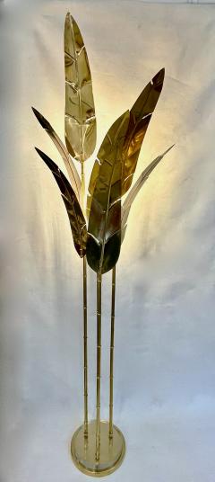 Contemporary Italian Art Deco 7 Leaf Palm Tree Organic Modern Brass Floor Lamp - 2999237