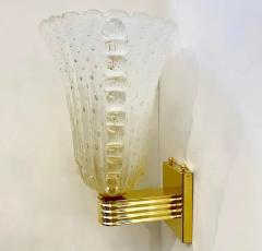 Contemporary Italian Art Deco Design Gold Leaf Frosted Murano Glass Bowl Sconces - 4131997