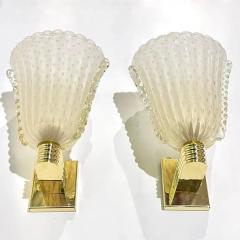 Contemporary Italian Art Deco Design Gold Leaf Frosted Murano Glass Bowl Sconces - 4132007