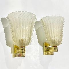 Contemporary Italian Art Deco Design Gold Leaf Frosted Murano Glass Bowl Sconces - 4132008