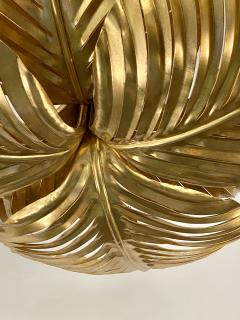 Contemporary Italian Art Deco Design Hand Made Gold Metal Tiered Leaf Chandelier - 3734435