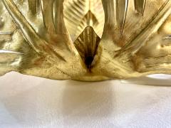 Contemporary Italian Art Deco Design Pair of Hand Made Gold Metal 3 Leaf Sconces - 3559793