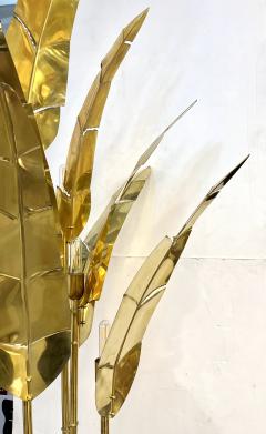 Contemporary Italian Art Deco Design Palm Tree Pair of 7 Leaf Brass Floor Lamps - 2753189
