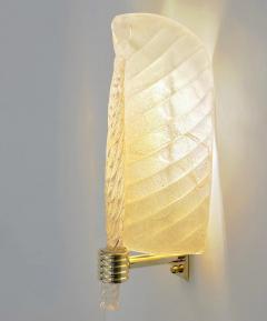 Contemporary Italian Art Deco Pair Crystal Gold Murano Glass Brass Leaf Sconces - 3925848