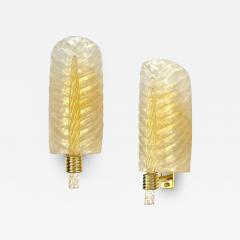 Contemporary Italian Art Deco Pair Crystal Gold Murano Glass Brass Leaf Sconces - 3930782