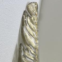 Contemporary Italian Art Deco Pair of Amber Gold Murano Glass Brass Leaf Sconces - 3426433