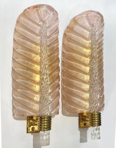 Contemporary Italian Art Deco Pair of Pink Gold Leaf Murano Glass Brass Sconces - 3974653