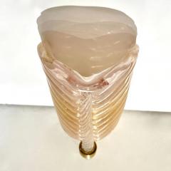 Contemporary Italian Art Deco Pair of Pink Gold Leaf Murano Glass Brass Sconces - 3974654