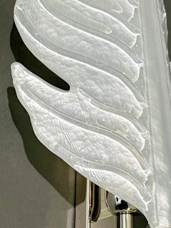 Contemporary Italian Art Deco Pair of White Murano Glass Nickel Leaf Sconces - 3522162