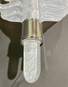 Contemporary Italian Art Deco Pair of White Murano Glass Nickel Leaf Sconces - 3522163