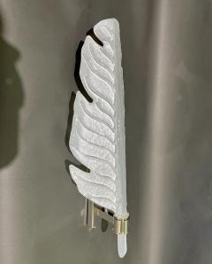 Contemporary Italian Art Deco Pair of White Murano Glass Nickel Leaf Sconces - 3522164