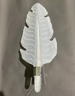 Contemporary Italian Art Deco Pair of White Murano Glass Nickel Leaf Sconces - 3522165