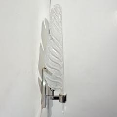Contemporary Italian Art Deco Pair of White Murano Glass Nickel Leaf Sconces - 3522166