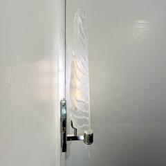 Contemporary Italian Art Deco Pair of White Murano Glass Nickel Leaf Sconces - 3522169