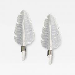 Contemporary Italian Art Deco Pair of White Murano Glass Nickel Leaf Sconces - 3527374