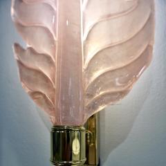 Contemporary Italian Art Deco Pink Murano Glass Brass Feather Leaf Wall Light - 3178683