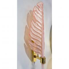 Contemporary Italian Art Deco Pink Murano Glass Brass Feather Leaf Wall Light - 3178687