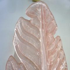 Contemporary Italian Art Deco Pink Murano Glass Brass Feather Leaf Wall Light - 3178689