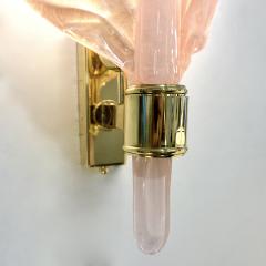 Contemporary Italian Art Deco Pink Murano Glass Brass Feather Leaf Wall Light - 3178692
