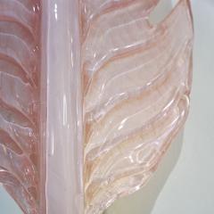 Contemporary Italian Art Deco Pink Murano Glass Brass Feather Leaf Wall Light - 3178693