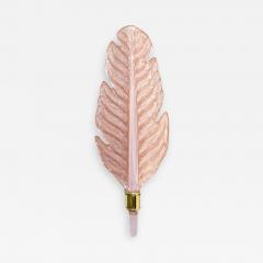 Contemporary Italian Art Deco Pink Murano Glass Brass Feather Leaf Wall Light - 3179698