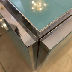 Contemporary Italian Art Deco Style Aqua Turquoise Glass Nickel Modern Cabinet - 2029419