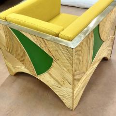 Contemporary Italian Bamboo Armchair with Green Brass Details Yellow Fabric - 2687481