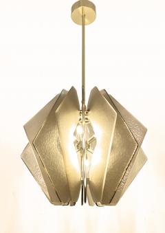 Contemporary Italian Beige Textured Murano Glass Satin Brass Pendant Chandelier - 2618798