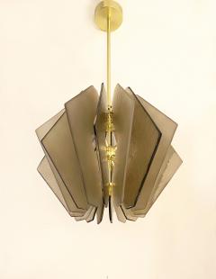 Contemporary Italian Beige Textured Murano Glass Satin Brass Pendant Chandelier - 2618802